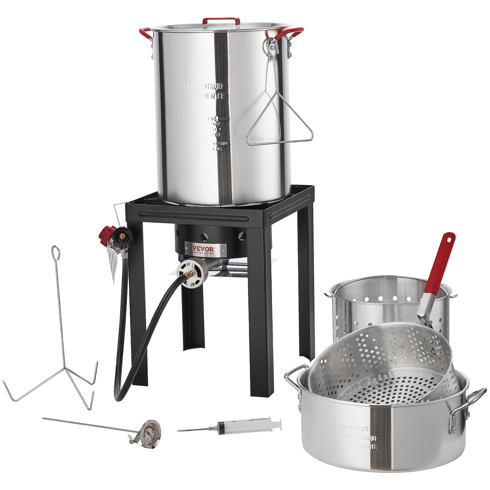 VEVOR Freidora de Pavo Juego de Vaporizador de Pavo 30 cuartos Pescado 10 cuartos Olla para Freír de Aluminio para Exterior Hervidor de Gas Propano con Quemador 54.000 BTU con Cestas Rejilla Perforada