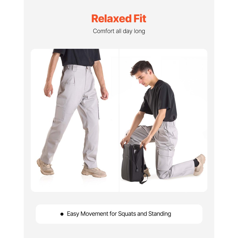 VEVOR FR Pants for Men, 100% Cotton, Flame-Resistant Cargo Pants with Multi-Pockets and Elastic Waist, Reinforced Tear-proof Stitching, Ideal for Welding Work and Casual Wear, L Size, Gray