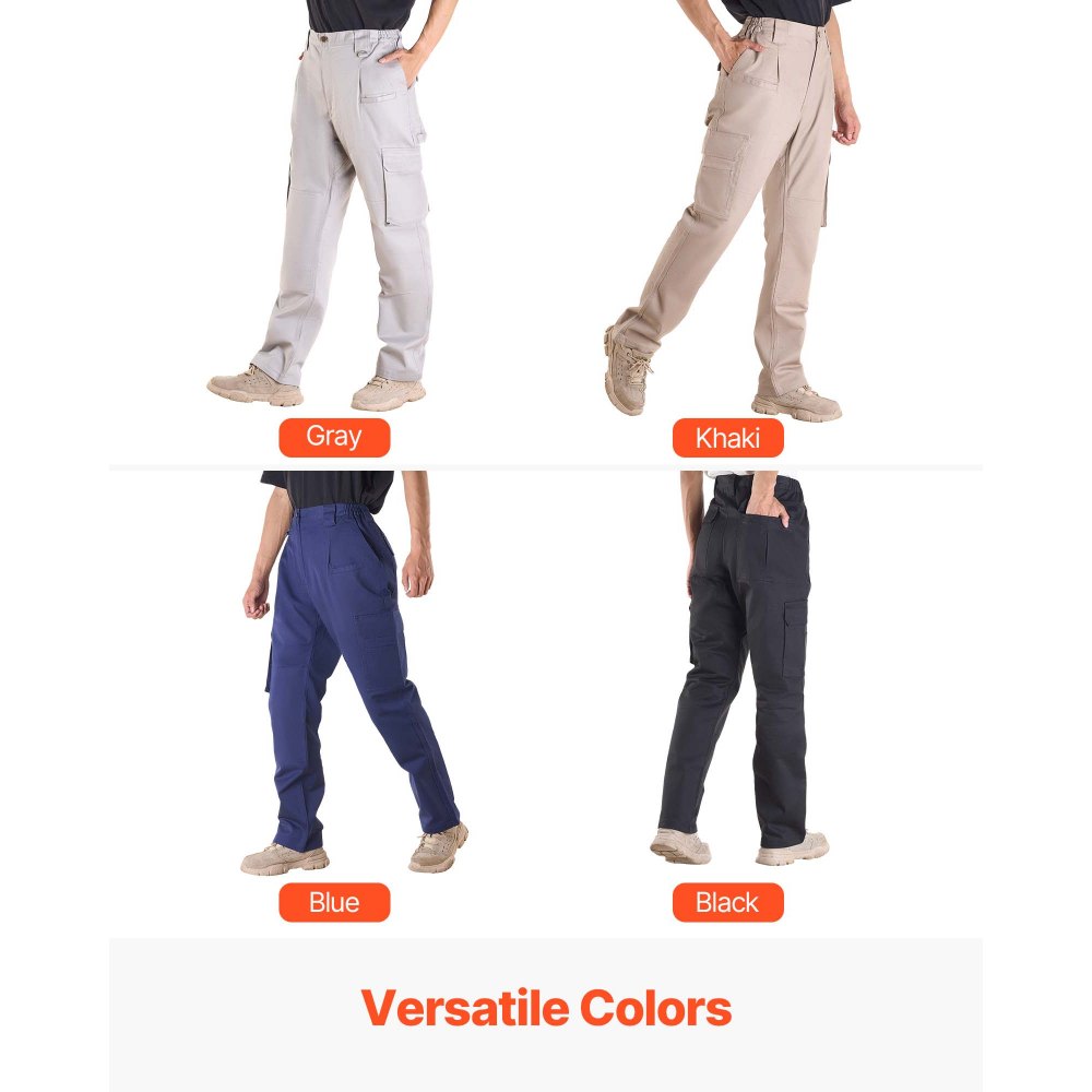 VEVOR FR Pants for Men, 100% Cotton, Flame-Resistant Cargo Pants with Multi-Pockets and Elastic Waist, Reinforced Tear-proof Stitching, Ideal for Welding Work and Casual Wear, L Size, Gray