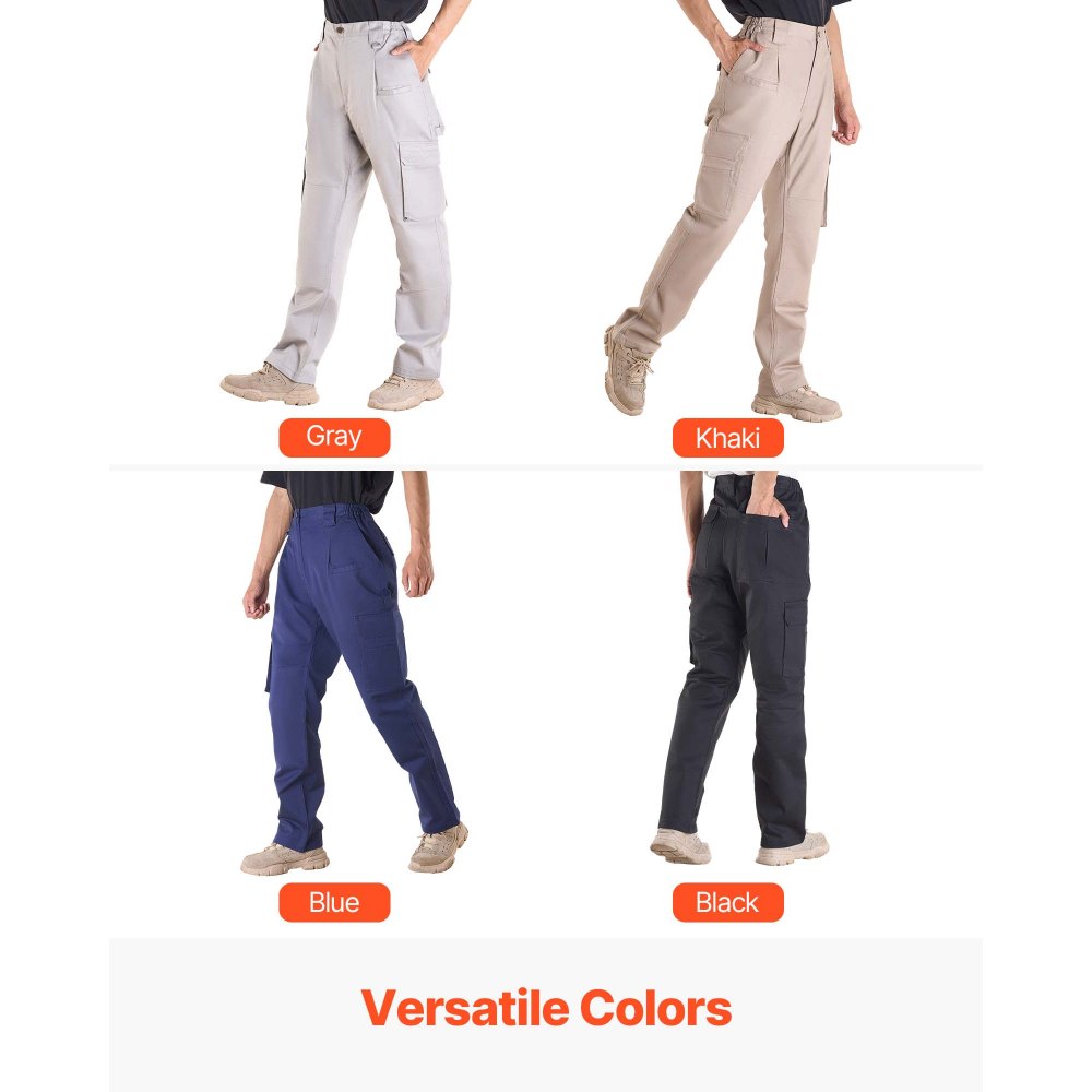 VEVOR Pantalones Resistentes al Fuego, Hombre, 100 % Algodón, con Múltiples Bolsillos y Cintura Elástica, Costuras Reforzadas Antidesgarro, a Trabajos de Soldadura y Ropa Informal, Talla M, Negro