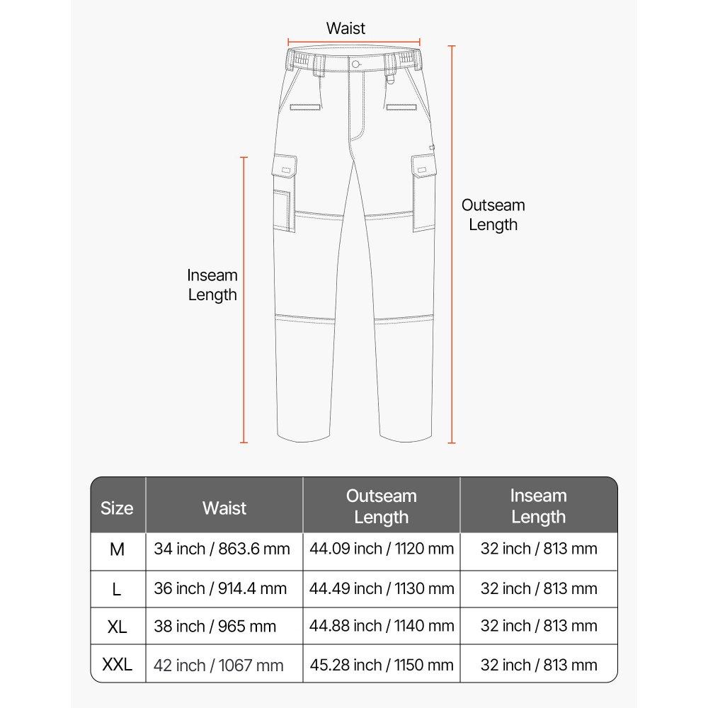 VEVOR Pantalones Resistentes al Fuego, Hombre, 100 % Algodón, con Múltiples Bolsillos y Cintura Elástica, Costuras Reforzadas Antidesgarro, a Trabajos de Soldadura y Ropa Informal, Talla M, Negro