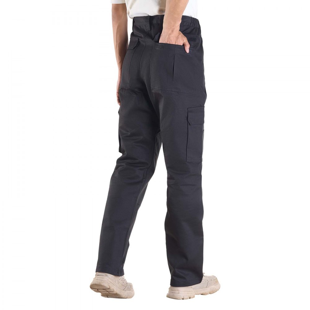 VEVOR Pantalones Resistentes al Fuego, Hombre, 100 % Algodón, con Múltiples Bolsillos y Cintura Elástica, Costuras Reforzadas Antidesgarro, a Trabajos de Soldadura y Ropa Informal, Talla M, Negro