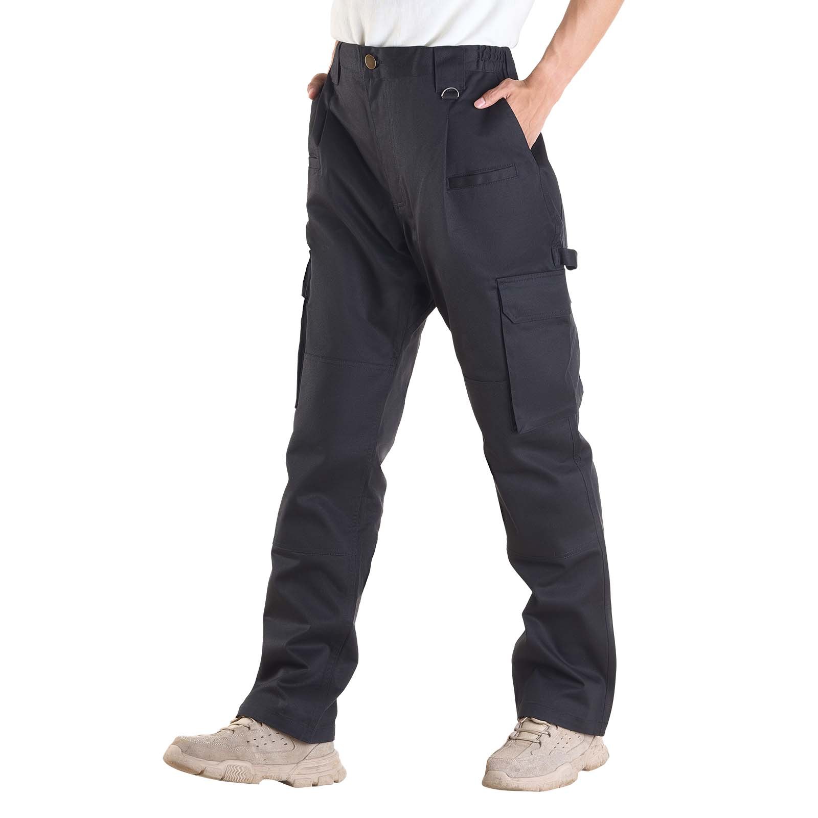 VEVOR Pantalones Resistentes al Fuego, Hombre, 100 % Algodón, con Múltiples Bolsillos y Cintura Elástica, Costuras Reforzadas Antidesgarro, a Trabajos de Soldadura y Ropa Informal, Talla M, Negro