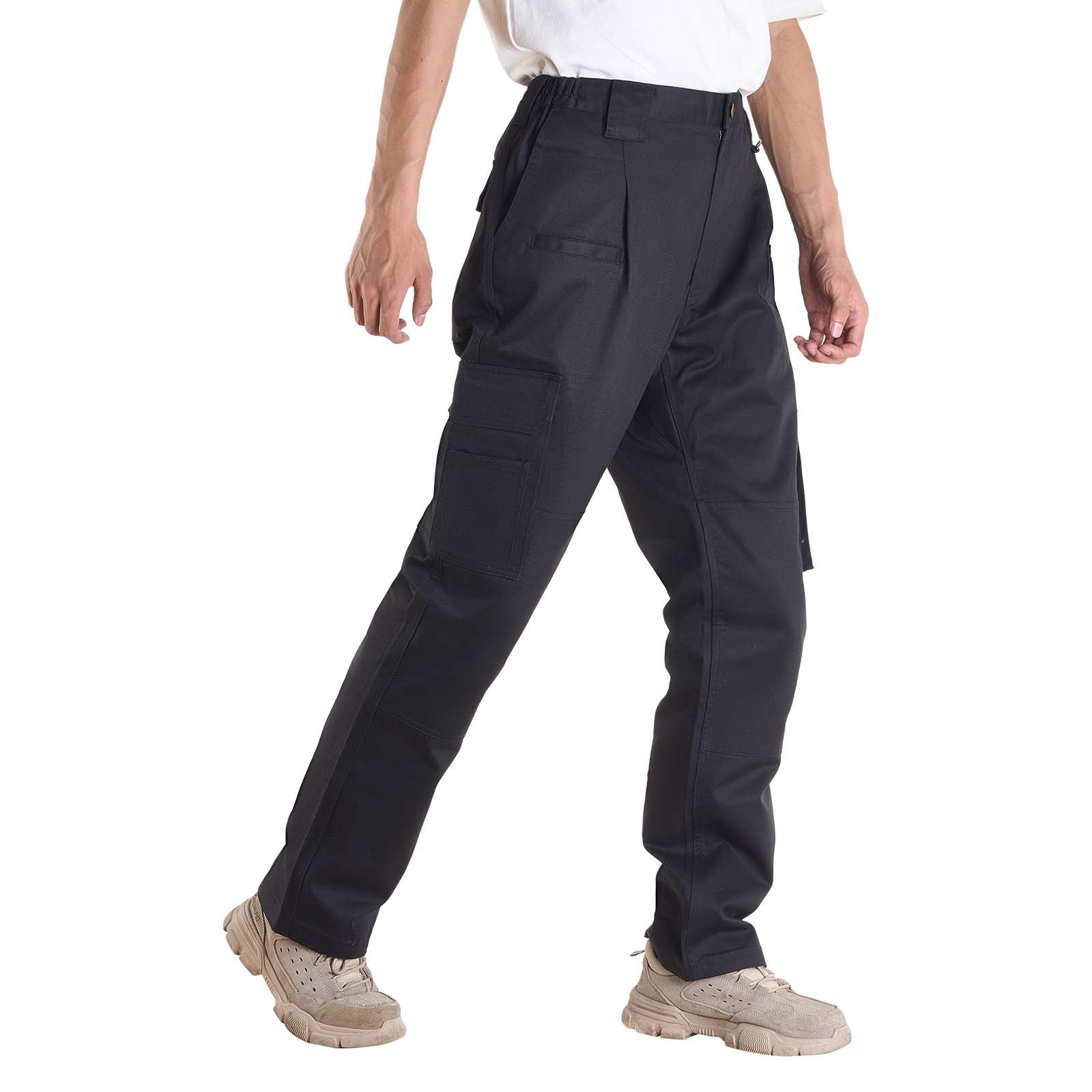 VEVOR Pantalones Resistentes al Fuego, Hombre, 100 % Algodón, con Múltiples Bolsillos y Cintura Elástica, Costuras Reforzadas Antidesgarro, a Trabajos de Soldadura y Ropa Informal, Talla M, Negro