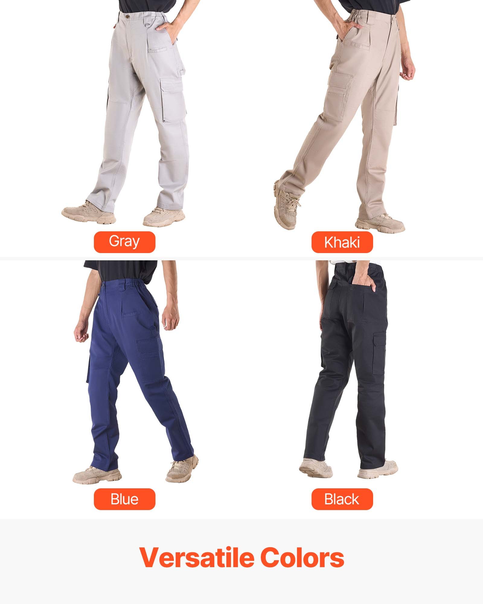 VEVOR Pantalones Resistentes al Fuego, Hombre, 100 % Algodón, con Múltiples Bolsillos y Cintura Elástica, Costuras Reforzadas Antidesgarro, a Trabajos de Soldadura y Ropa Informal, Talla XL, Negro