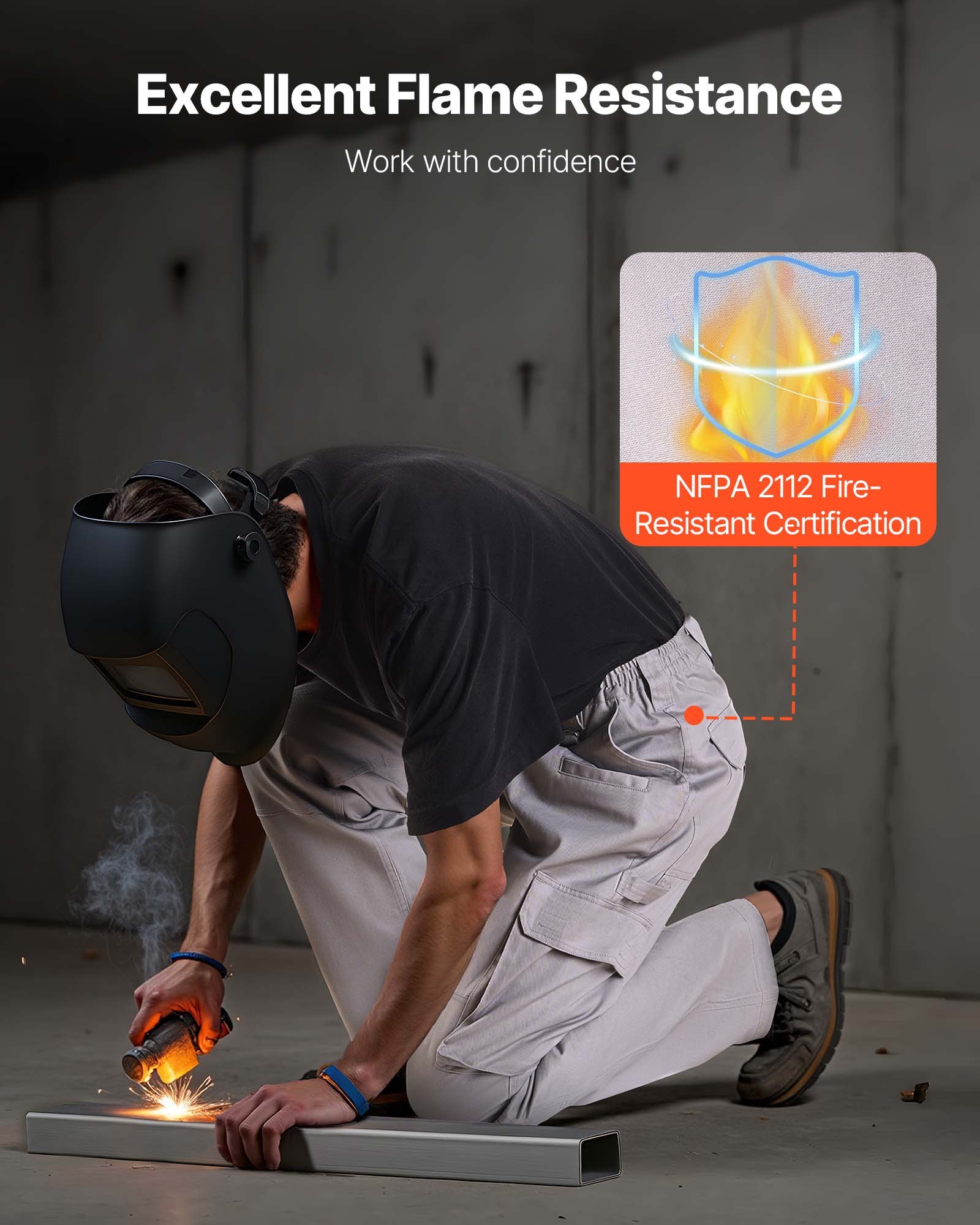 VEVOR FR Pants for Men, 100% Cotton, Flame-Resistant Cargo Pants with Multi-Pockets and Elastic Waist, Reinforced Tear-proof Stitching, Ideal for Welding Work and Casual Wear, XXL Size, Gray