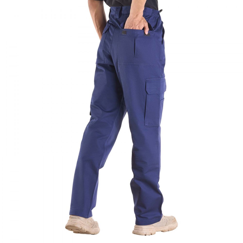 VEVOR FR Pants for Men, 100% Cotton, Flame-Resistant Cargo Pants with Multi-Pockets and Elastic Waist, Reinforced Tear-proof Stitching, Ideal for Welding Work and Casual Wear, M Size, Dark Blue