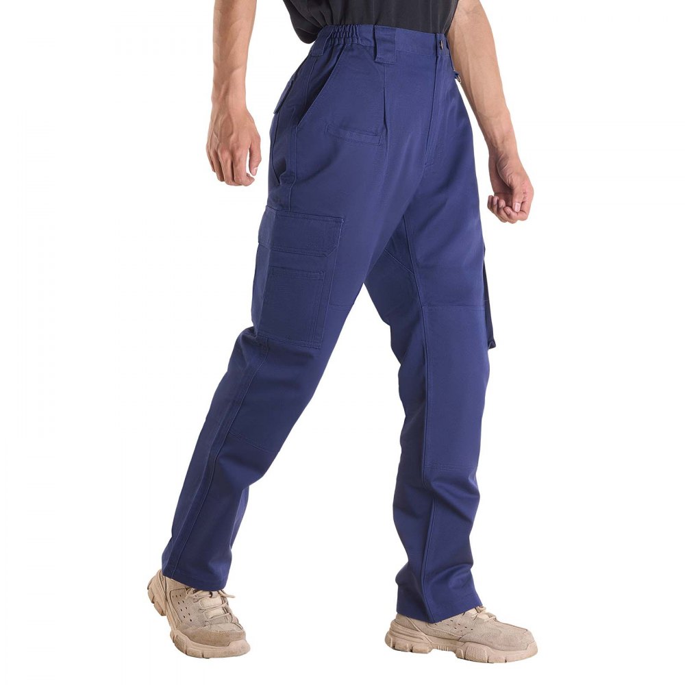 VEVOR FR Pants for Men, 100% Cotton, Flame-Resistant Cargo Pants with Multi-Pockets and Elastic Waist, Reinforced Tear-proof Stitching, Ideal for Welding Work and Casual Wear, M Size, Dark Blue