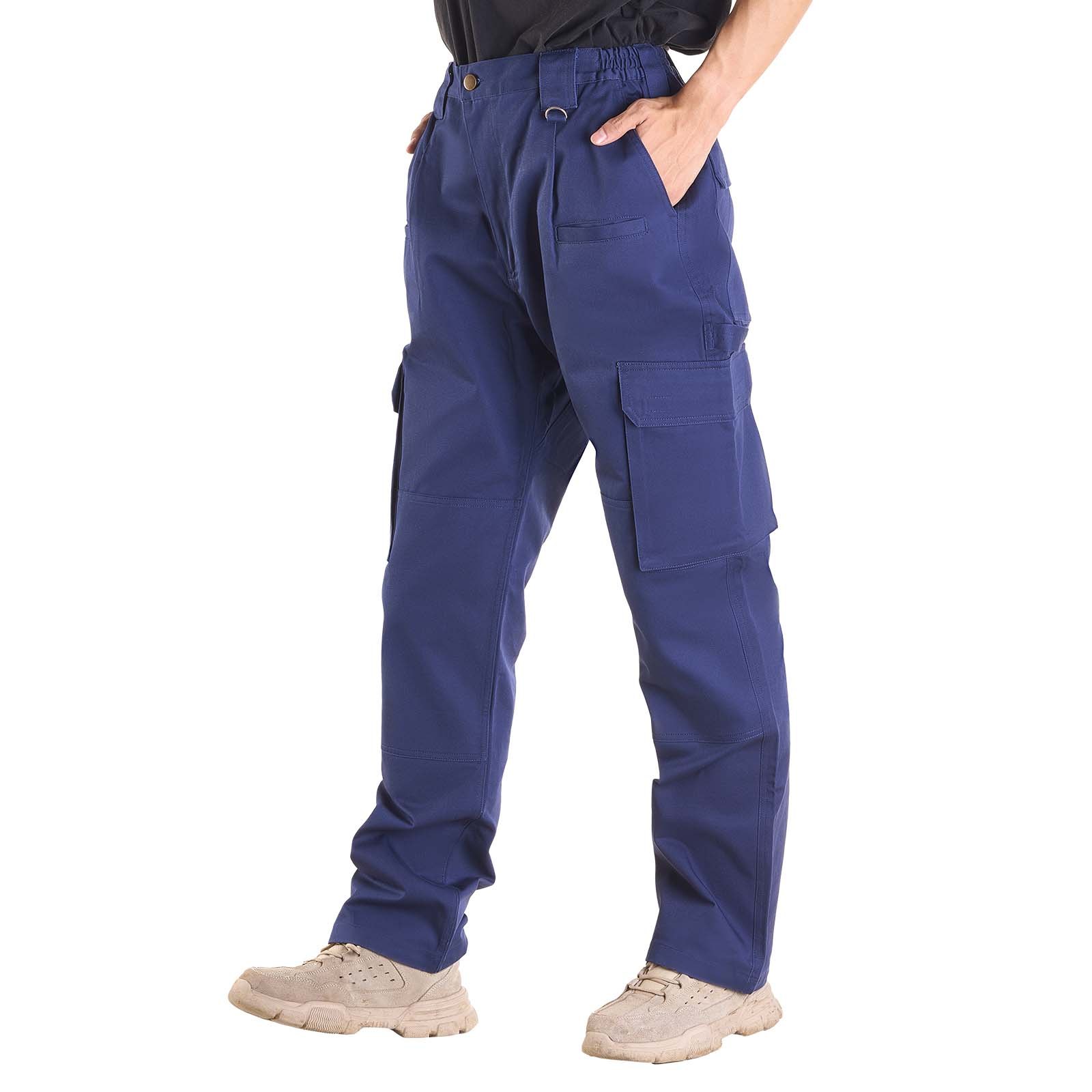 VEVOR Pantalones Resistentes al Fuego, Hombre, 100 % Algodón, con Múltiples Bolsillos y Cintura Elástica, Costuras Reforzadas Antidesgarro, a Trabajos de Soldadura y Ropa Informal, Talla M, Azul Oscuro