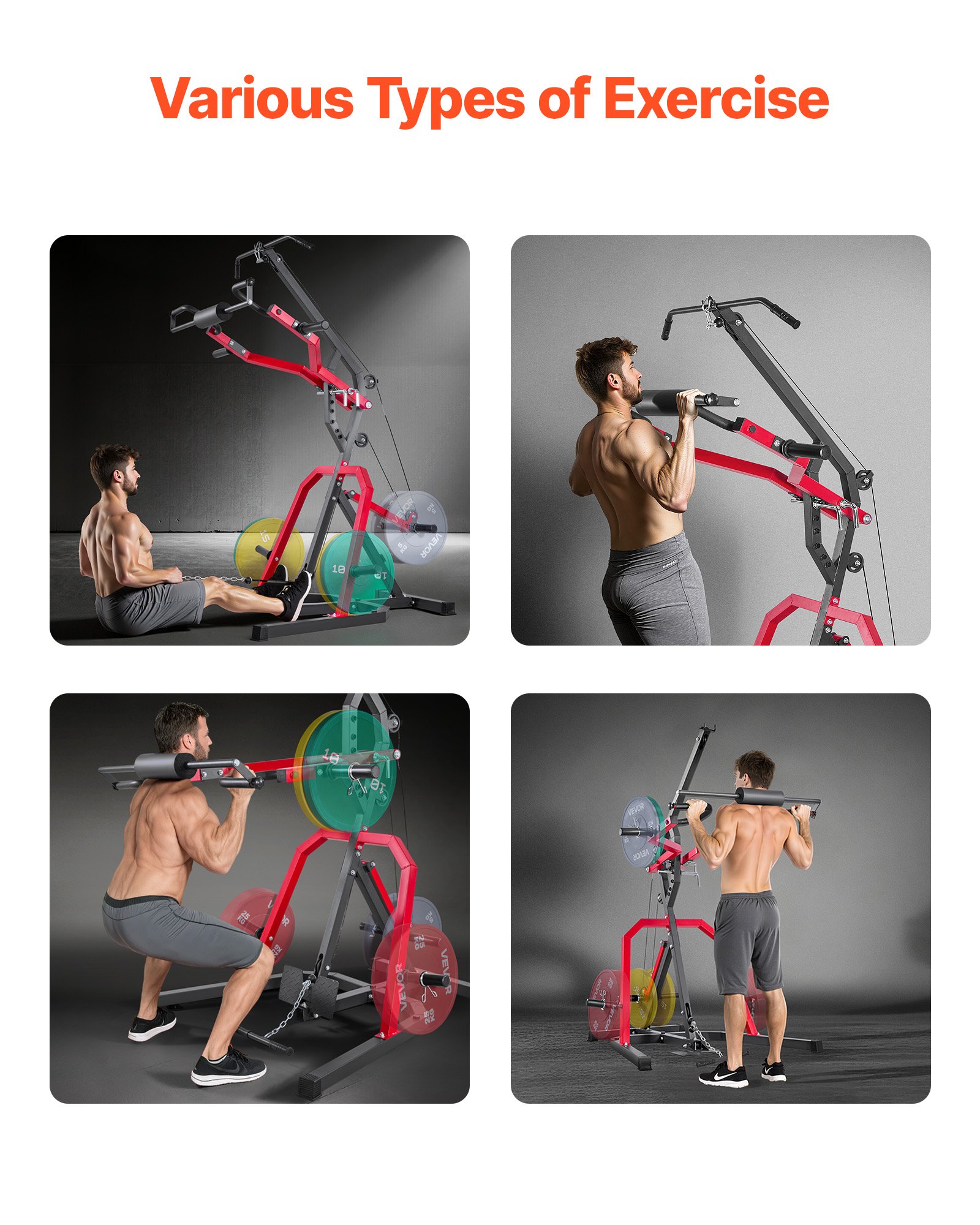 VEVOR Equipo de Gimnasio en Casa a Sentadillas, Estación de Potencia con Palanca y Sistema LAT, Polea Baja con Relación 2:1, a Curl de Bíceps y Entrenamiento Cuerpo Completo, 1360 x 640 x 220 mm