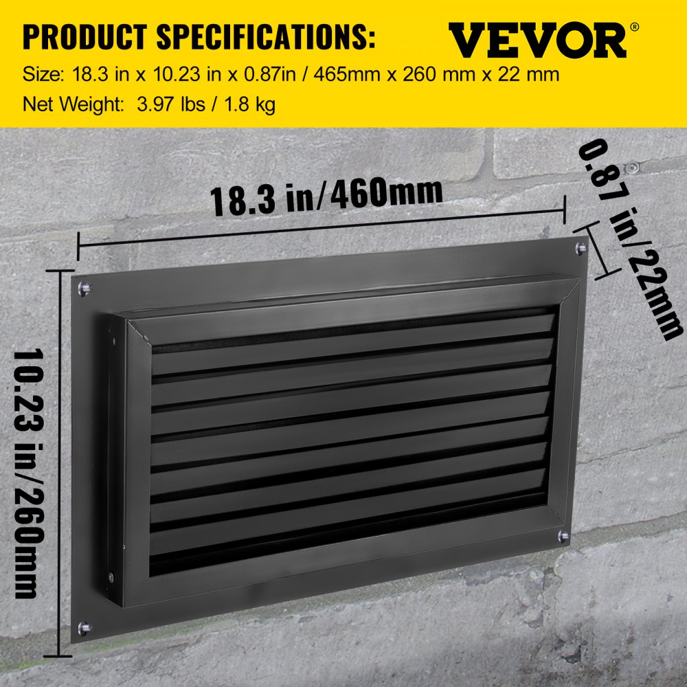 VEVOR Rejilla de Ventilación Galvanizada, Rejilla de Inundación Ventilación de Espacio de Arrastre, de Acero Galvanizado, para Reducir las Primas del Seguro de Inundación, 465 x 260 x 22 mm, Negro