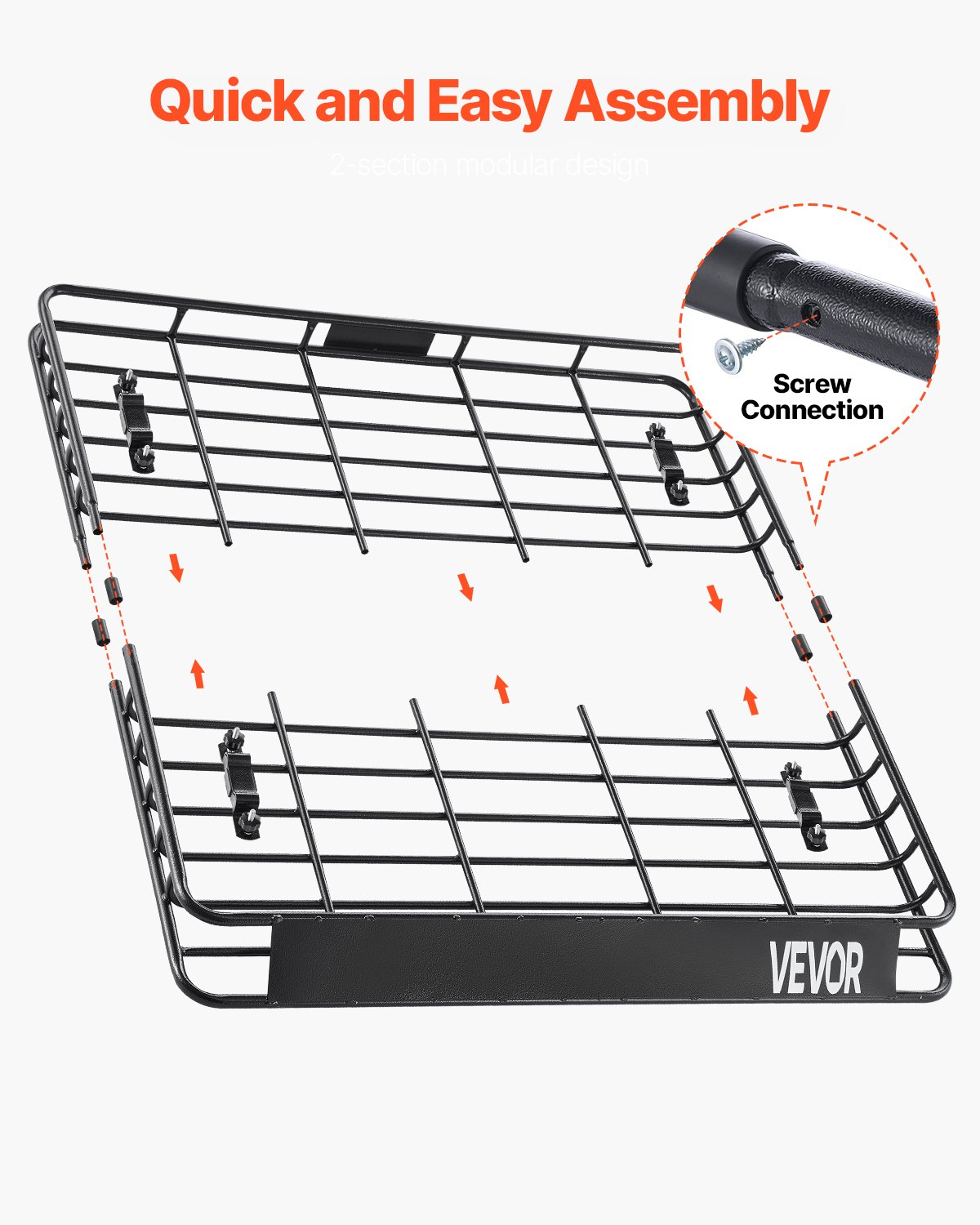 VEVOR Roof Rack Basket (1095 x 1270 x 105 mm) Universal Roof Rack Made of Stainless Alloy Steel with 68 kg Max. Load Capacity, Car Roof Rack for SUVs and Trucks