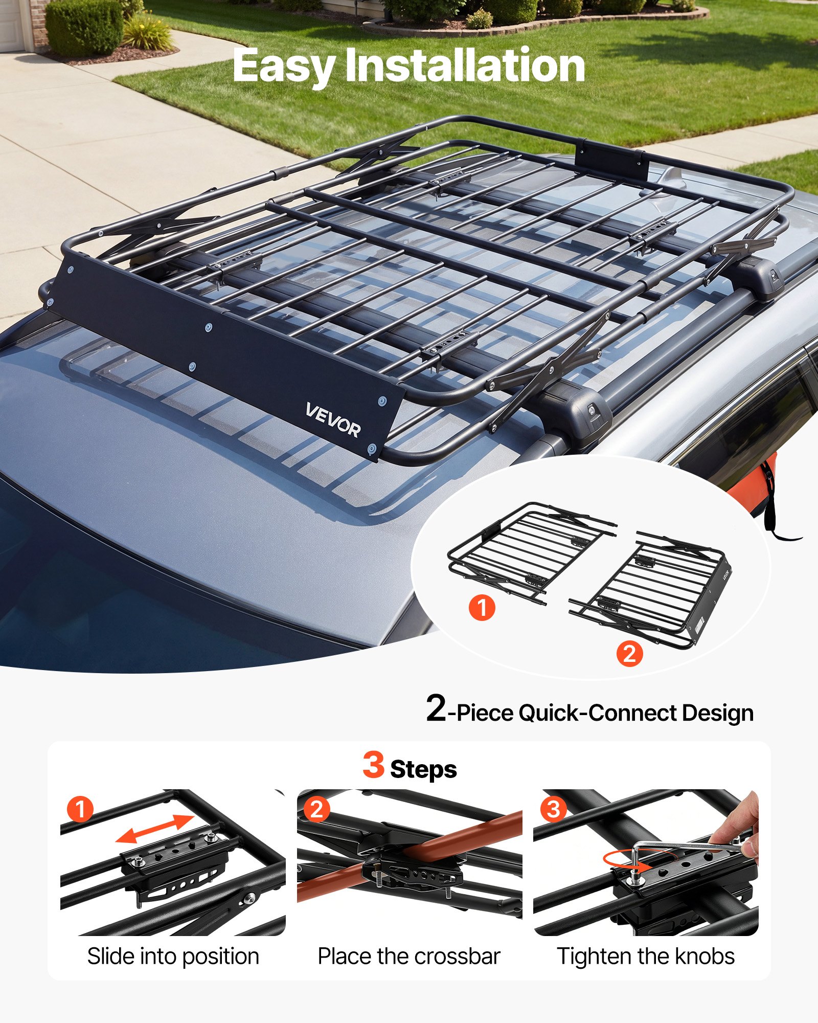 VEVOR Portaequipajes para Techo 116,8 x 91,4 x 10,2 cm Plegable, Cesta de Techo para Coche Carga de 90,72 kg, Portaequipajes de Coche para Todo Tipo de Clima, Cesta de Equipaje para SUV, Camioneta