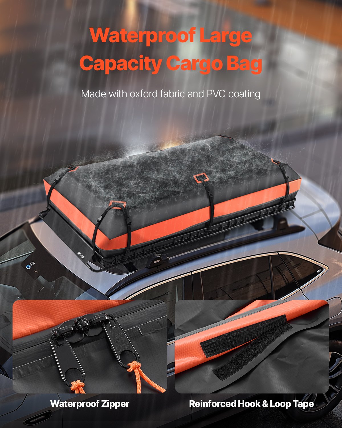 VEVOR Roof Rack Basket, 2120 x 990 x 105 mm, Universal Rooftop Cargo Carrier with 200 x 100 x 260 mm Cargo Bag, Net, Ratchet Straps, 113.4 kg Max Load Capacity Car Top Luggage Holder, for SUV Car