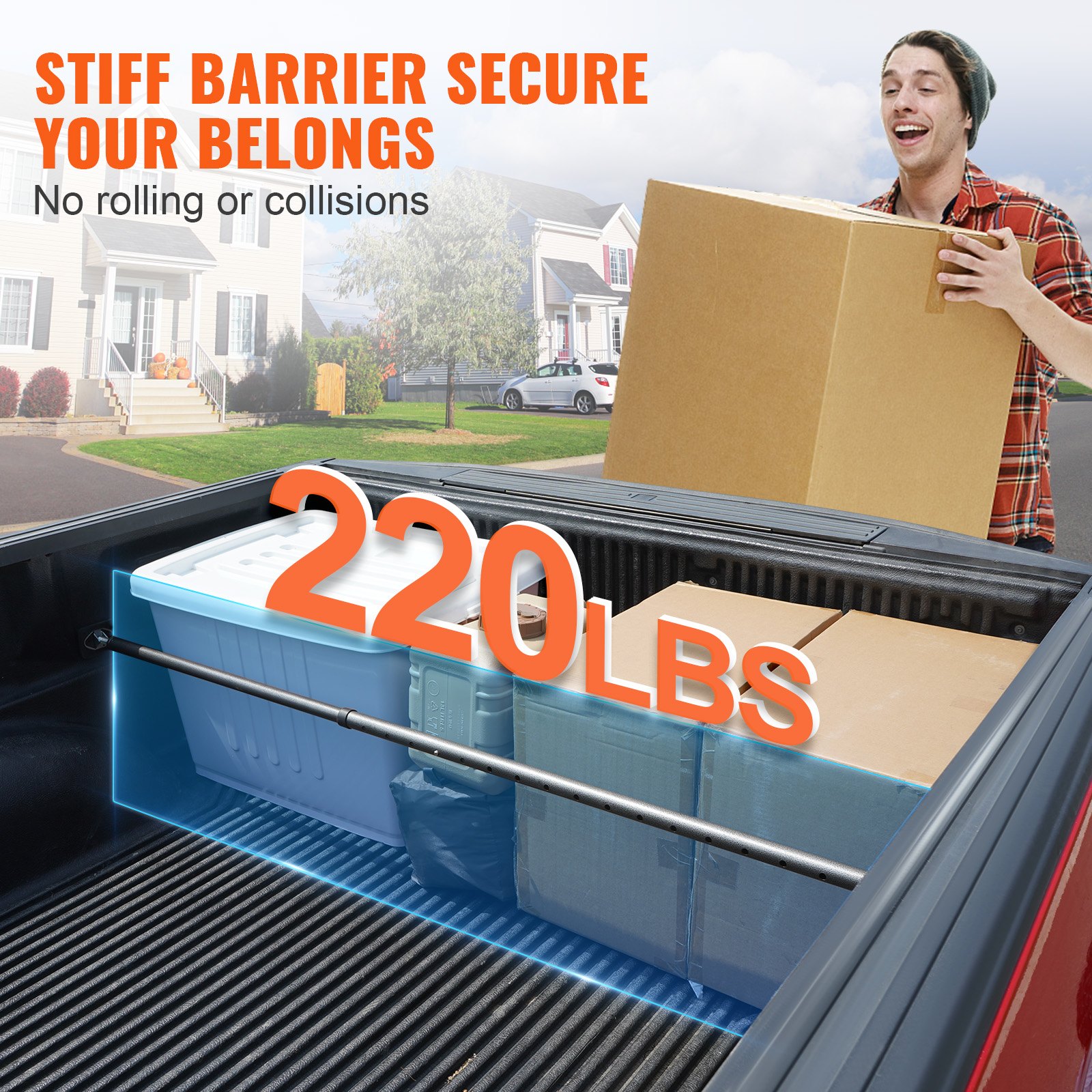 VEVOR Barra de Carga de Camión Parada Deslizante Ajustable 1016-1854 mm, Barra Estabilizadora de Carga de Acero Resistente con Capacidad 100 kg, para Camioneta, SUV, Minitruck, 995 x 85 x 60 mm