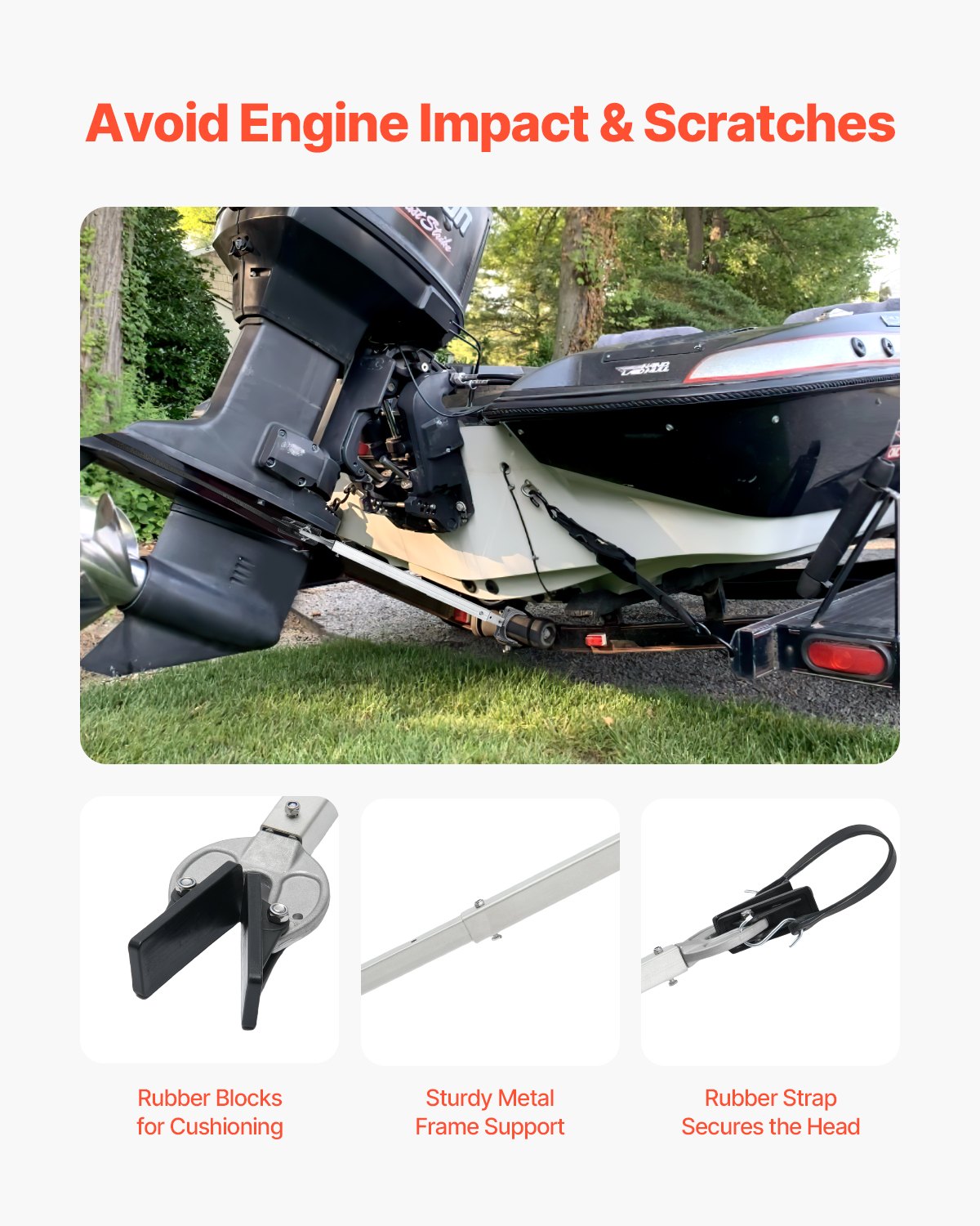 VEVOR Protector de Espejo de Popa Ajustable(609,6-914,4 mm), Resistente a la Corrosión para Motores Fueraborda de Menos de 100 HP, para Motores Fueraborda de Barco de Remolque, 1062 x 105 x 95 mm