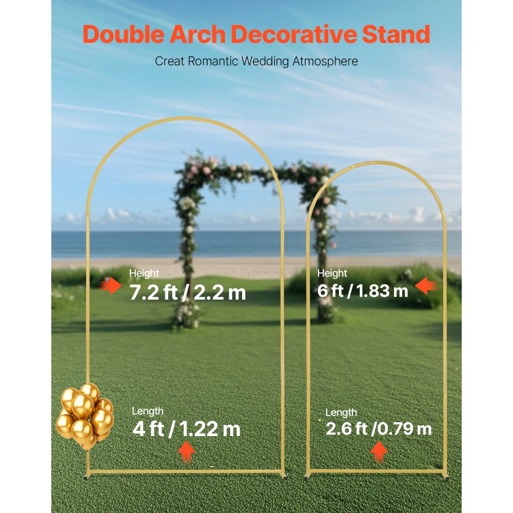 VEVOR 2 PCS Soporte de Fondo para Arco de Boda de 2200/1805 mm, Soporte con Conexión de Caja y Diseño de Barra Transversal de Chasis, Soporte Dorado para Cumpleaños, Celebraciones, Vacaciones