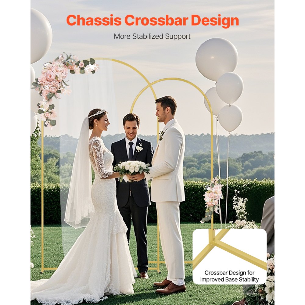 VEVOR 2 PCS Soporte de Fondo para Arco de Boda de 2200/1805 mm, Soporte con Conexión de Caja y Diseño de Barra Transversal de Chasis, Soporte Dorado para Cumpleaños, Celebraciones, Vacaciones