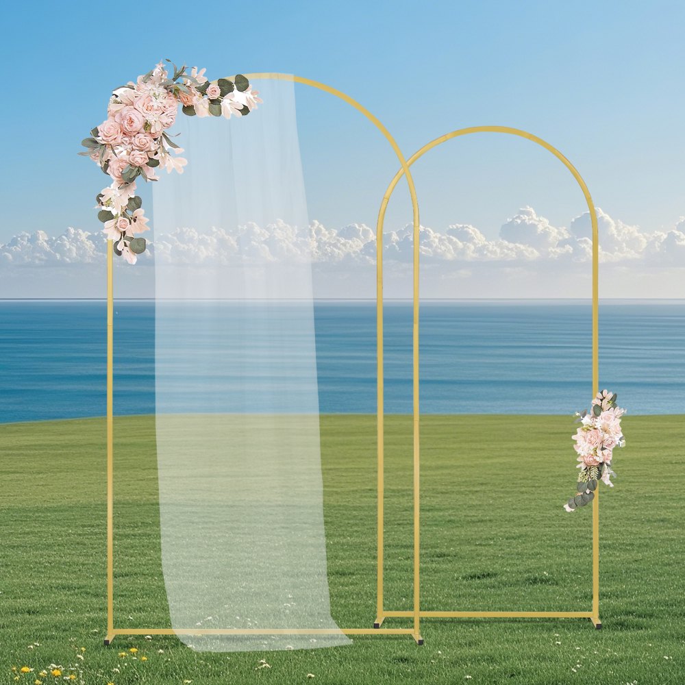 VEVOR 2 PCS Soporte de Fondo para Arco de Boda de 2200/1805 mm, Soporte con Conexión de Caja y Diseño de Barra Transversal de Chasis, Soporte Dorado para Cumpleaños, Celebraciones, Vacaciones