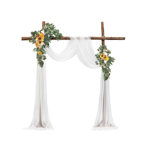 VEVOR Kit de Arco de Flores Artificiales Amarillas para Bodas con Cortinas, 2 Arreglos Florales, 1 Pieza de Cortinas Transparentes, para Decoración de Ramos de Ceremonia, Recepción y Telón de Fondo