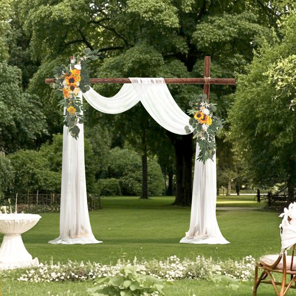 VEVOR Kit de Arco de Flores Artificiales Amarillas para Bodas con Cortinas, 2 Arreglos Florales, 1 Pieza de Cortinas Transparentes, para Decoración de Ramos de Ceremonia, Recepción y Telón de Fondo