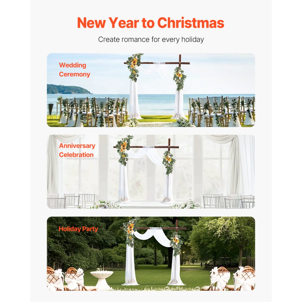 VEVOR Kit de Arco de Flores Artificiales Amarillas para Bodas con Cortinas, 2 Arreglos Florales, 1 Pieza de Cortinas Transparentes, para Decoración de Ramos de Ceremonia, Recepción y Telón de Fondo