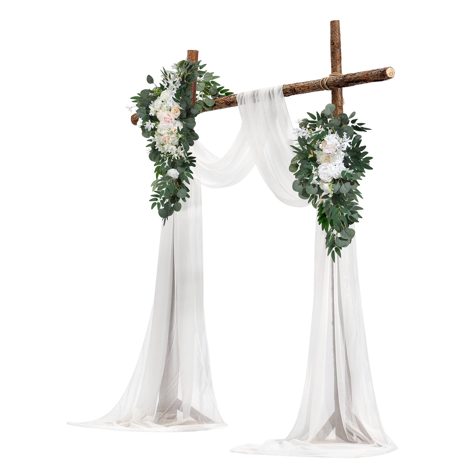 VEVOR Kit de Arco de Flores Artificiales Blancas para Bodas, para Bodas con Cortinas, 2 Piezas de Arreglos Florales, 2 Piezas de Cortinas Transparentes, para Decoración Ramos de Ceremonia, Recepción