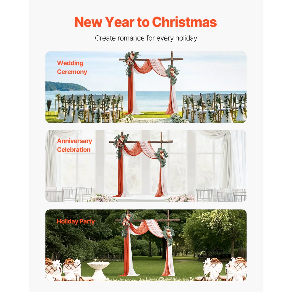 VEVOR Kit de Arcos de Flores Artificiales Naranja para Bodas, con Cortinas, 2 Piezas de Arreglos Florales, 2 Piezas de Cortinas Transparentes, para Ramos de Ceremonia, Decoración de Fondo de Recepción