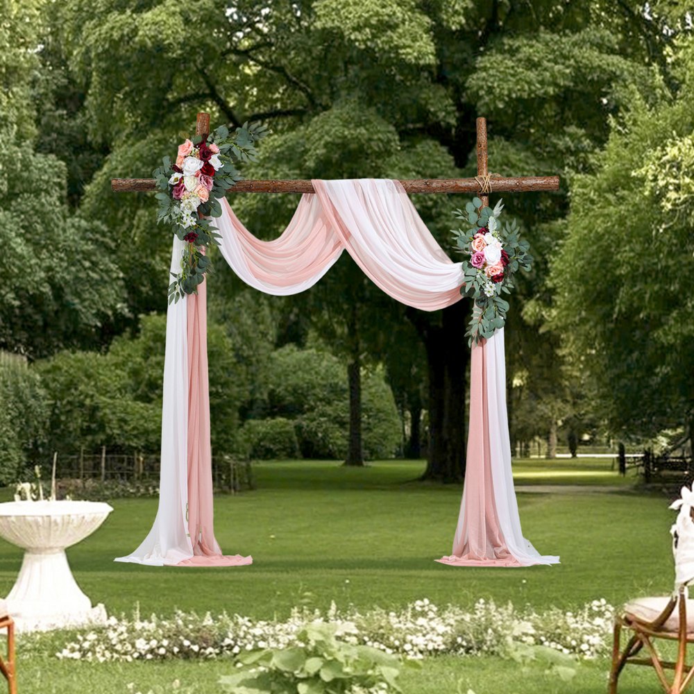 VEVOR Kit de Arco de Flores Artificiales Rosas para Bodas, con Cortinas, 2 Piezas de Arreglos Florales, 2 Piezas de Cortinas Transparentes, para Decoración de Ramos de Ceremonia, Recepción y Fondo