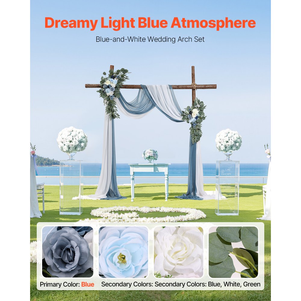 VEVOR Kit de Arco de Flores Artificiales Azules para Bodas, con Cortinas, 2 Piezas de Arreglos Florales, 2 Piezas de Cortinas Transparentes, para Decoración de Ramos de Ceremonia, Recepción y Fondo