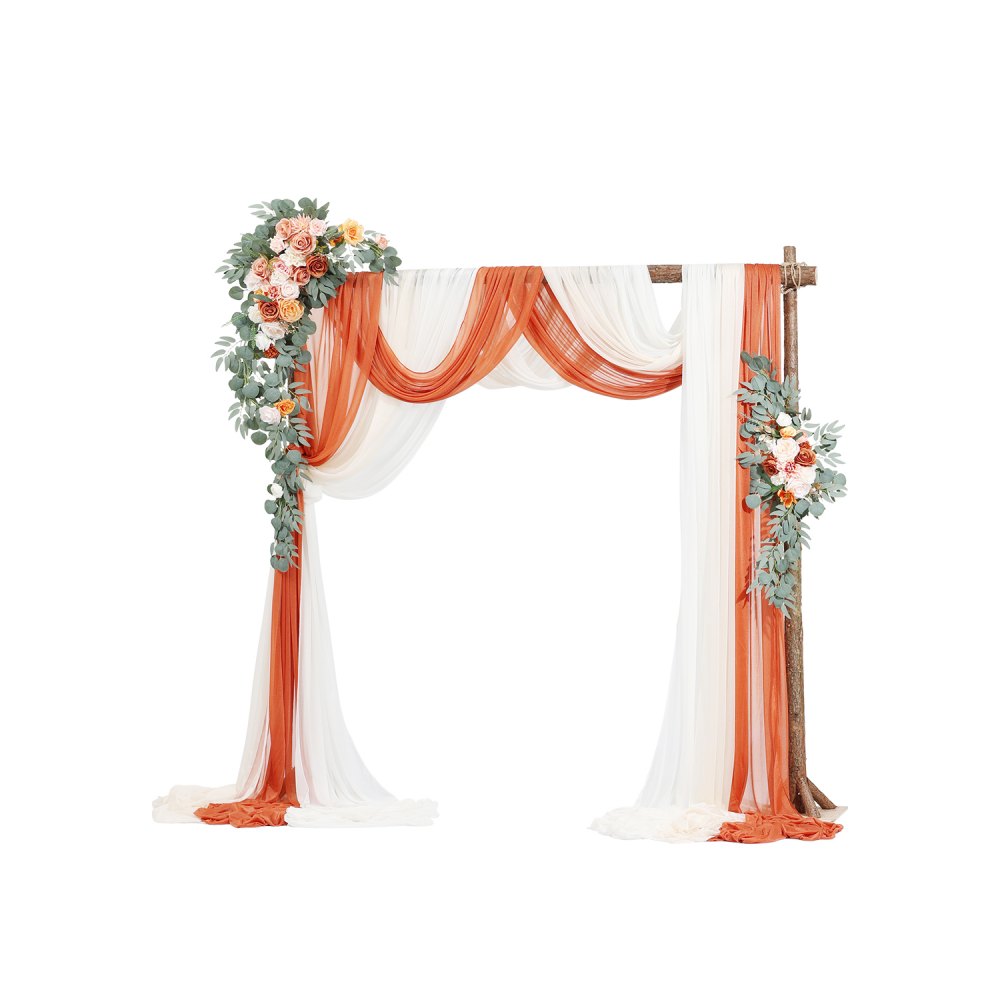 VEVOR Kit de Arcos de Flores Artificiales Naranja para Bodas, con Cortinas, 2 Piezas de Arreglos Florales, 3 Piezas de Cortinas Transparentes, para Ramos de Ceremonia, Decoración de Fondo de Recepción