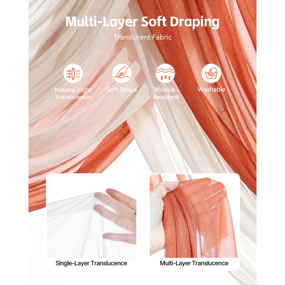 VEVOR Kit de Arcos de Flores Artificiales Naranja para Bodas, con Cortinas, 2 Piezas de Arreglos Florales, 3 Piezas de Cortinas Transparentes, para Ramos de Ceremonia, Decoración de Fondo de Recepción