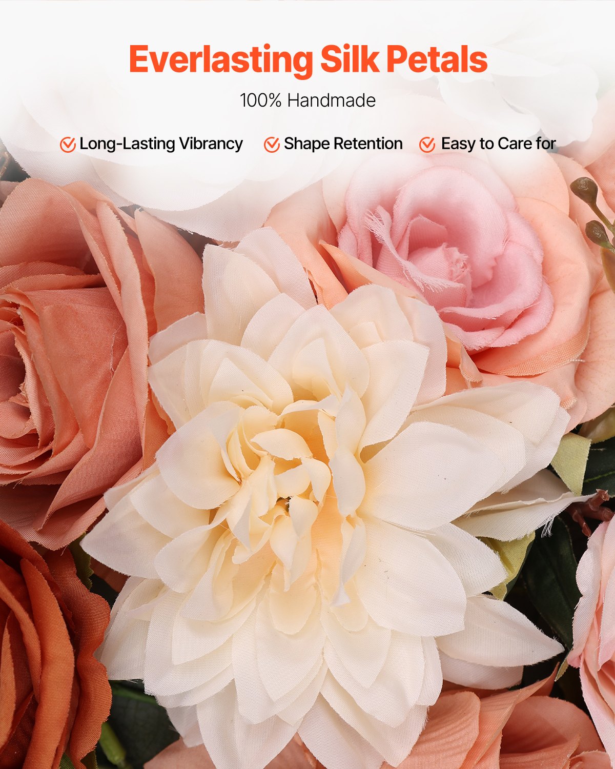 VEVOR Kit de Arcos de Flores Artificiales Naranja para Bodas, con Cortinas, 2 Piezas de Arreglos Florales, 3 Piezas de Cortinas Transparentes, para Ramos de Ceremonia, Decoración de Fondo de Recepción