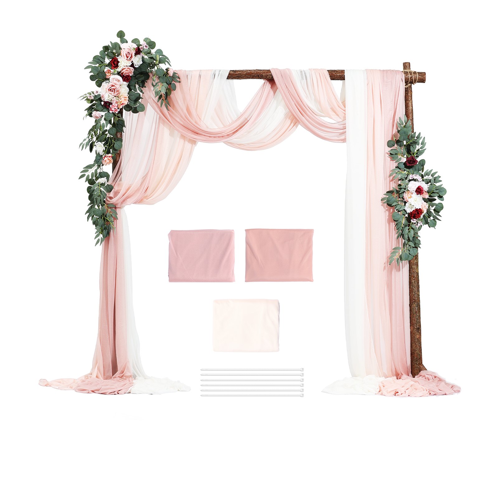 VEVOR Kit de Arco de Flores Artificiales Rosas para Bodas, con Cortinas, 2 Piezas de Arreglos Florales, 3 Piezas de Cortinas Transparentes, para Ramos de Ceremonia, Decoración de Fondo de Recepción