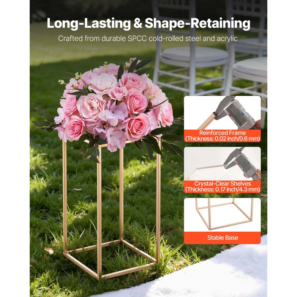 VEVOR Soporte Floral Dorado Francés para Bodas, Forma de Columna, con Laminado Acrílico, Estante Rectangular para Exhibición de Flores en Bodas, Fiestas, Cumpleaños y Hogar, Carga 15 kg, 10 Unidades