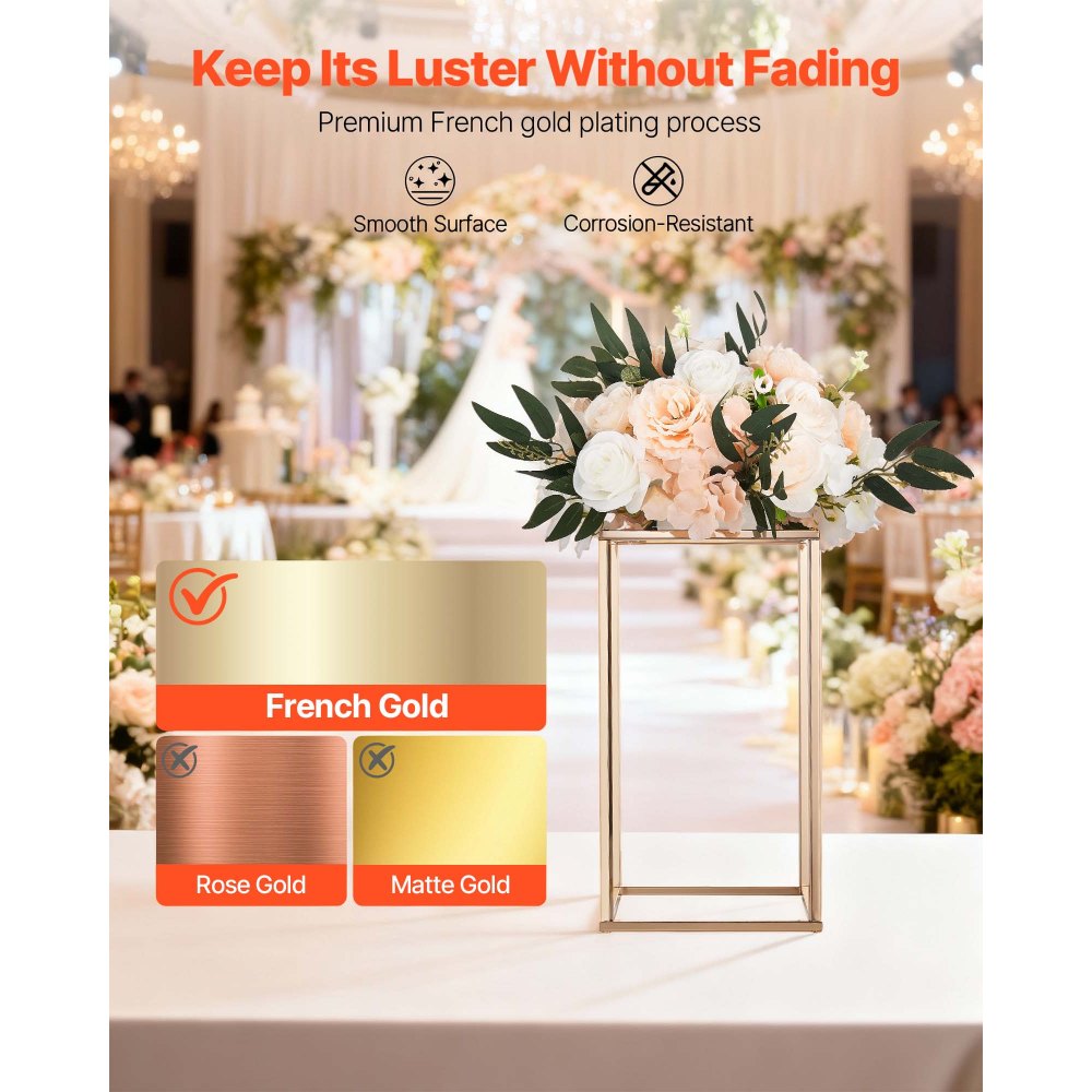VEVOR Soporte Floral Dorado Francés para Bodas, Forma de Columna, con Laminado Acrílico, Estante Rectangular para Exhibición de Flores en Bodas, Fiestas, Cumpleaños y Hogar, Carga 15 kg, 10 Unidades