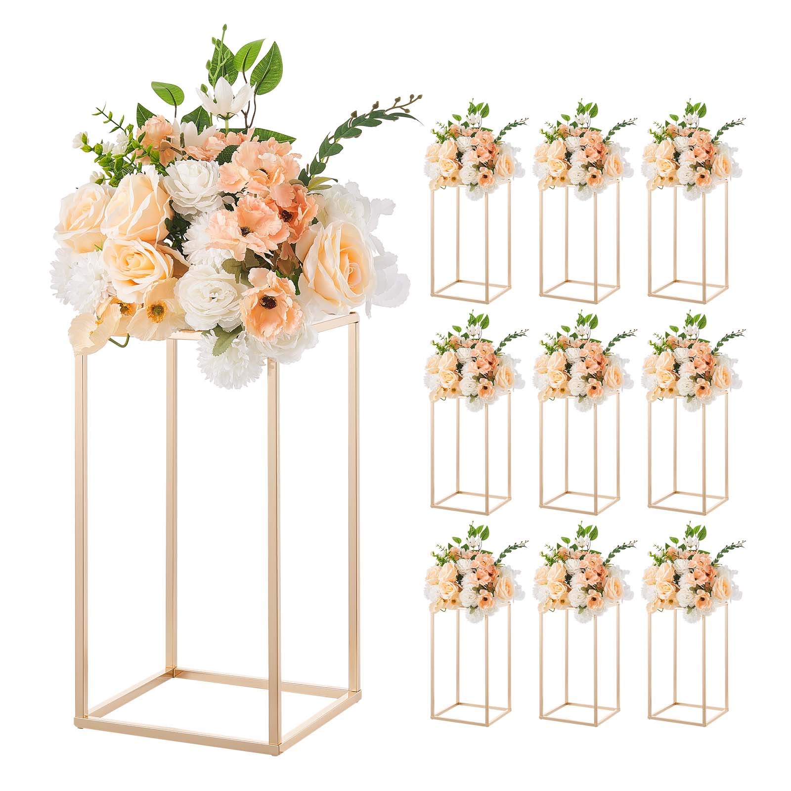 VEVOR Soporte Floral Dorado Francés para Bodas, Forma de Columna, con Laminado Acrílico, Estante Rectangular para Exhibición de Flores en Bodas, Fiestas, Cumpleaños y Hogar, Carga 15 kg, 10 Unidades