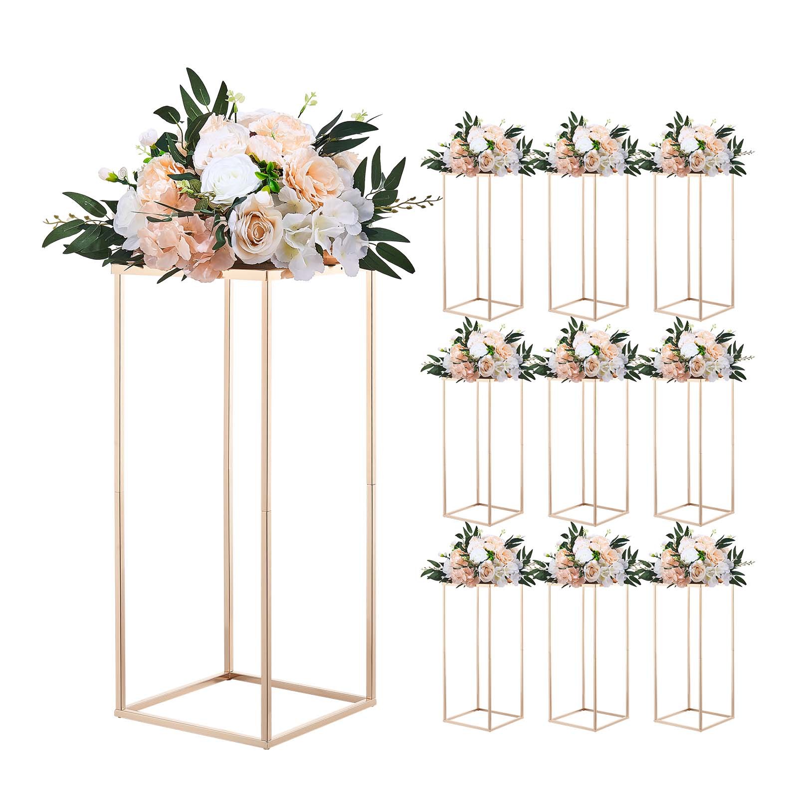 VEVOR Soporte Floral para Bodas, Taburetes Rectangulares Dorados Francés para Plantas, Soporta hasta 15 kg, Ideales para Bodas, Fiestas, Cumpleaños y Decoración de Mesas, 250 x 250 x 600 mm, 10 Piezas
