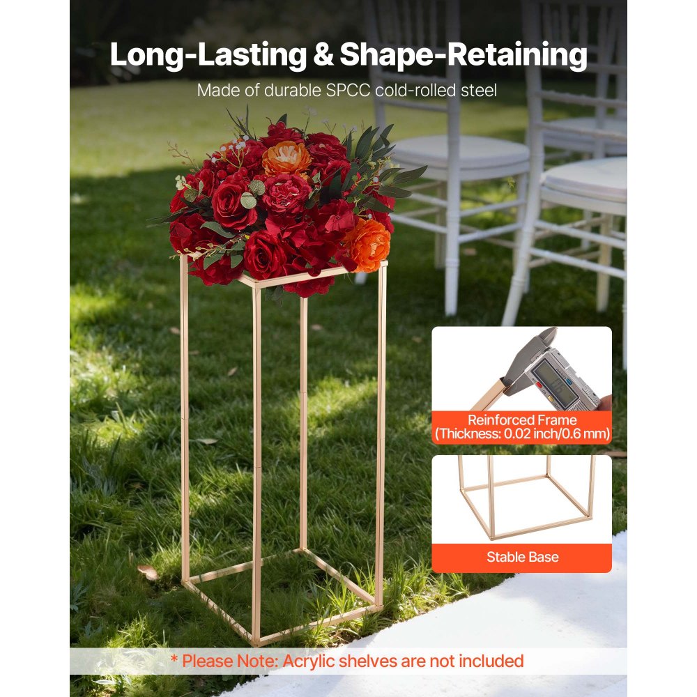 VEVOR Soporte Dorado Francés Floral para Bodas, en Forma de Columna, con Tornillos Ocultos, Estante Rectangular Cúbico para Exhibición de Flores en Fiestas Cumpleaños Hogar, 250 x 250 x 600 mm, 10 uds