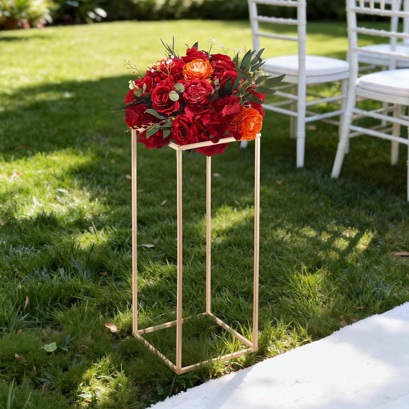 VEVOR Soporte Dorado Francés Floral para Bodas, en Forma de Columna, con Tornillos Ocultos, Estante Rectangular Cúbico para Exhibición de Flores en Fiestas Cumpleaños Hogar, 250 x 250 x 600 mm, 10 uds