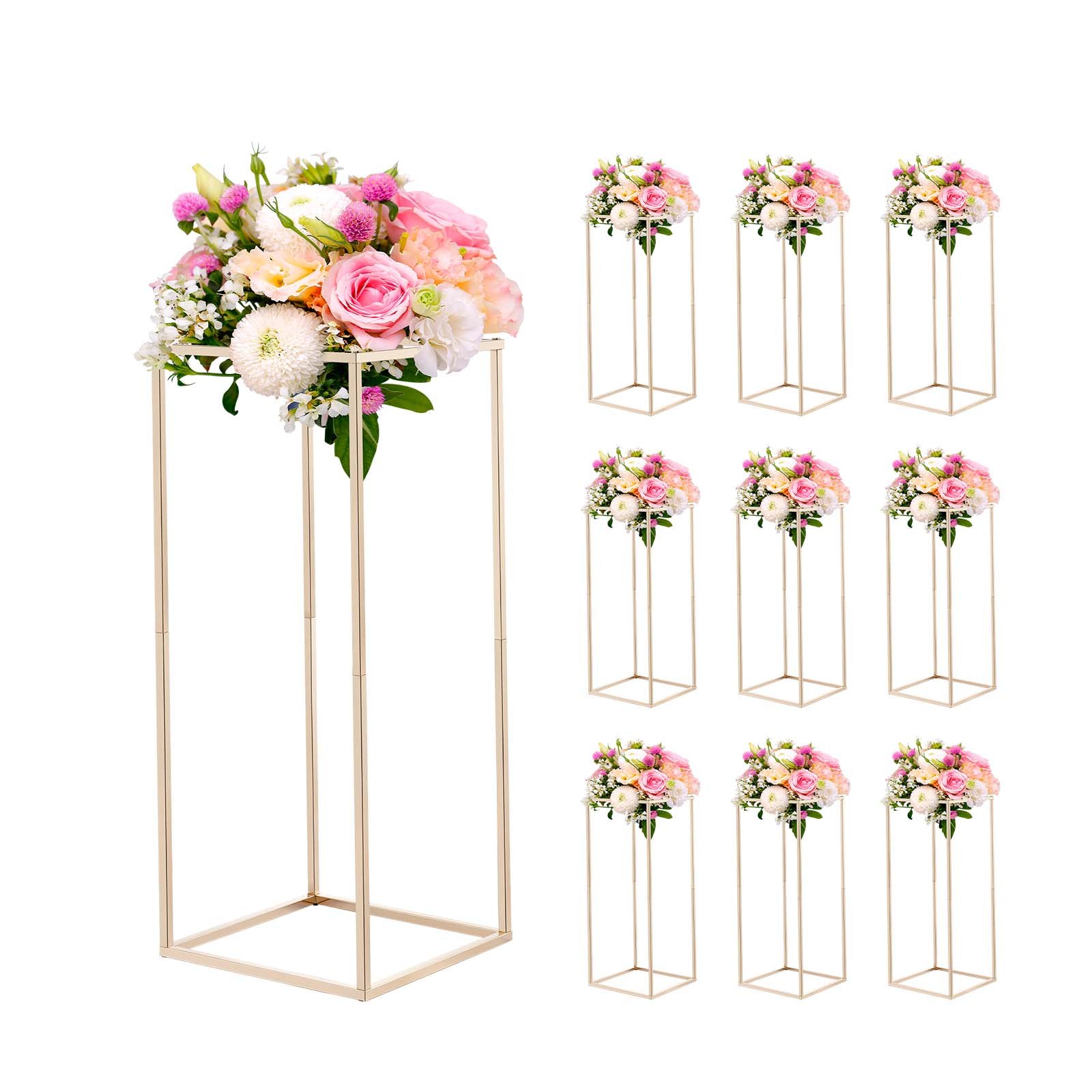 VEVOR Soporte Dorado Francés Floral para Bodas, en Forma de Columna, con Tornillos Ocultos, Estante Rectangular Cúbico para Exhibición de Flores en Fiestas Cumpleaños Hogar, 250 x 250 x 600 mm, 10 uds