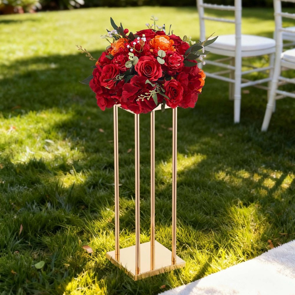 VEVOR Soporte Floral para Bodas, en Forma de Columna, con Laminado Metálico, Ideal para Bodas, Fiestas, Cumpleaños y el Hogar, Soportes Dorados Francés para Centros de Mesa, 200 x 200 x 600 mm, 10 uds