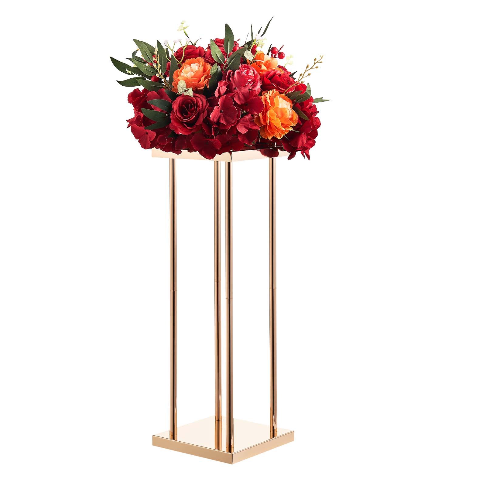VEVOR Soporte Floral para Bodas, en Forma de Columna, con Laminado Metálico, Ideal para Bodas, Fiestas, Cumpleaños y el Hogar, Soportes Dorados Francés para Centros de Mesa, 200 x 200 x 600 mm, 10 uds