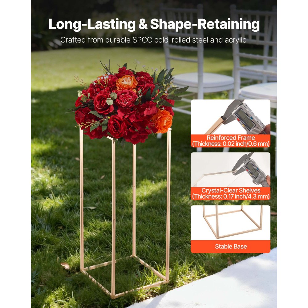 VEVOR Soporte Floral para Bodas, 10 uds, Laminado Acrílico, Estante Rectangular Dorado para Exhibición de Flores en Fiestas, Cumpleaños y Hogar, Estilo Clásico y Elegante, 250 x 250 x 600 mm
