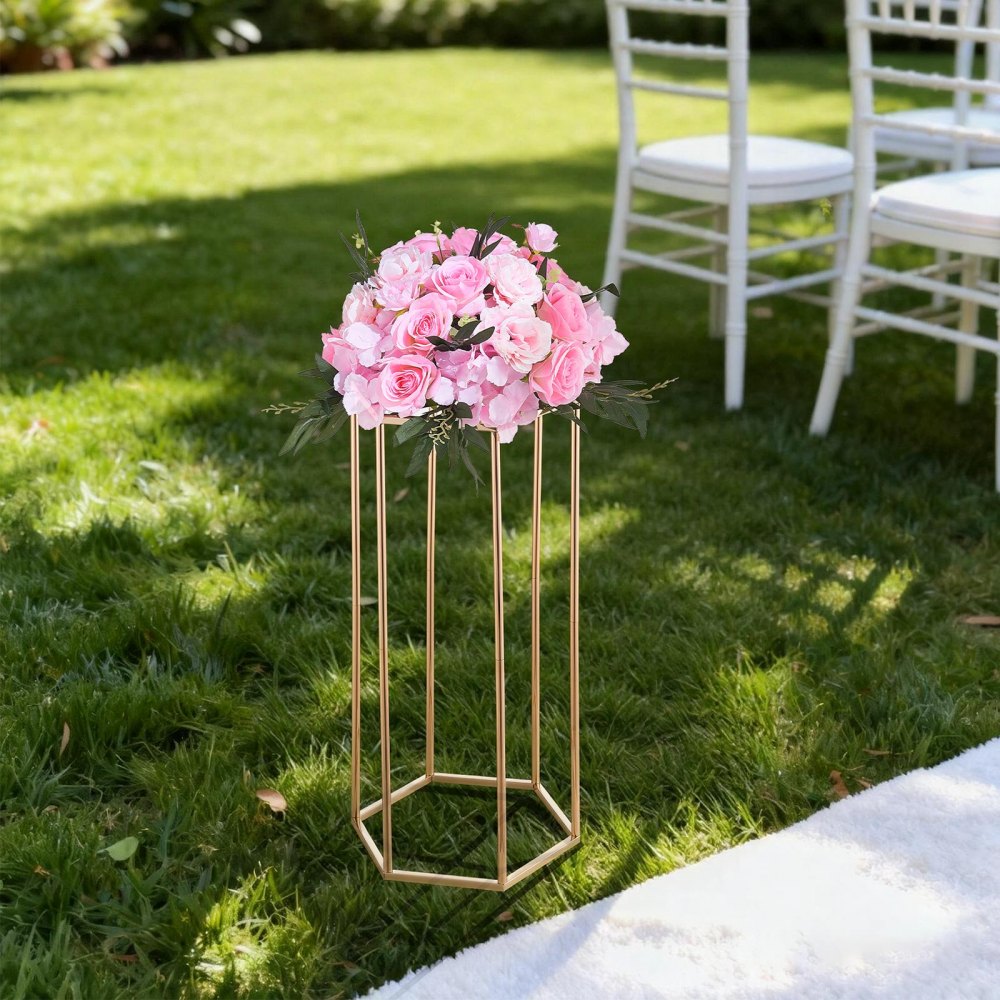 VEVOR Soporte Floral para Bodas, 10 uds, Laminado Acrílico, Chapado en Oro Francés, Estante Hexagonal Cúbico para Exhibición de Flores en Bodas, Fiestas, Cumpleaños y Hogar, 290 x 250 x 600 mm