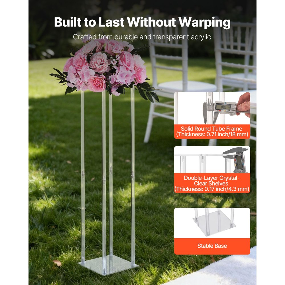 VEVOR Soporte Floral para Bodas, 10 uds, con Laminado Acrílico, Ideal para Bodas, Fiestas, Cumpleaños, Decoración del Hogar y Centros de Mesa, 200 x 200 x 800 mm, Diseño Minimalista y Elegante