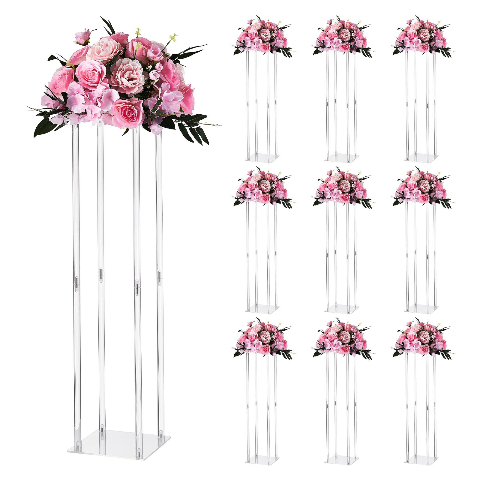 VEVOR Soporte Floral para Bodas, 10 uds, con Laminado Acrílico, Ideal para Bodas, Fiestas, Cumpleaños, Decoración del Hogar y Centros de Mesa, 200 x 200 x 800 mm, Diseño Minimalista y Elegante