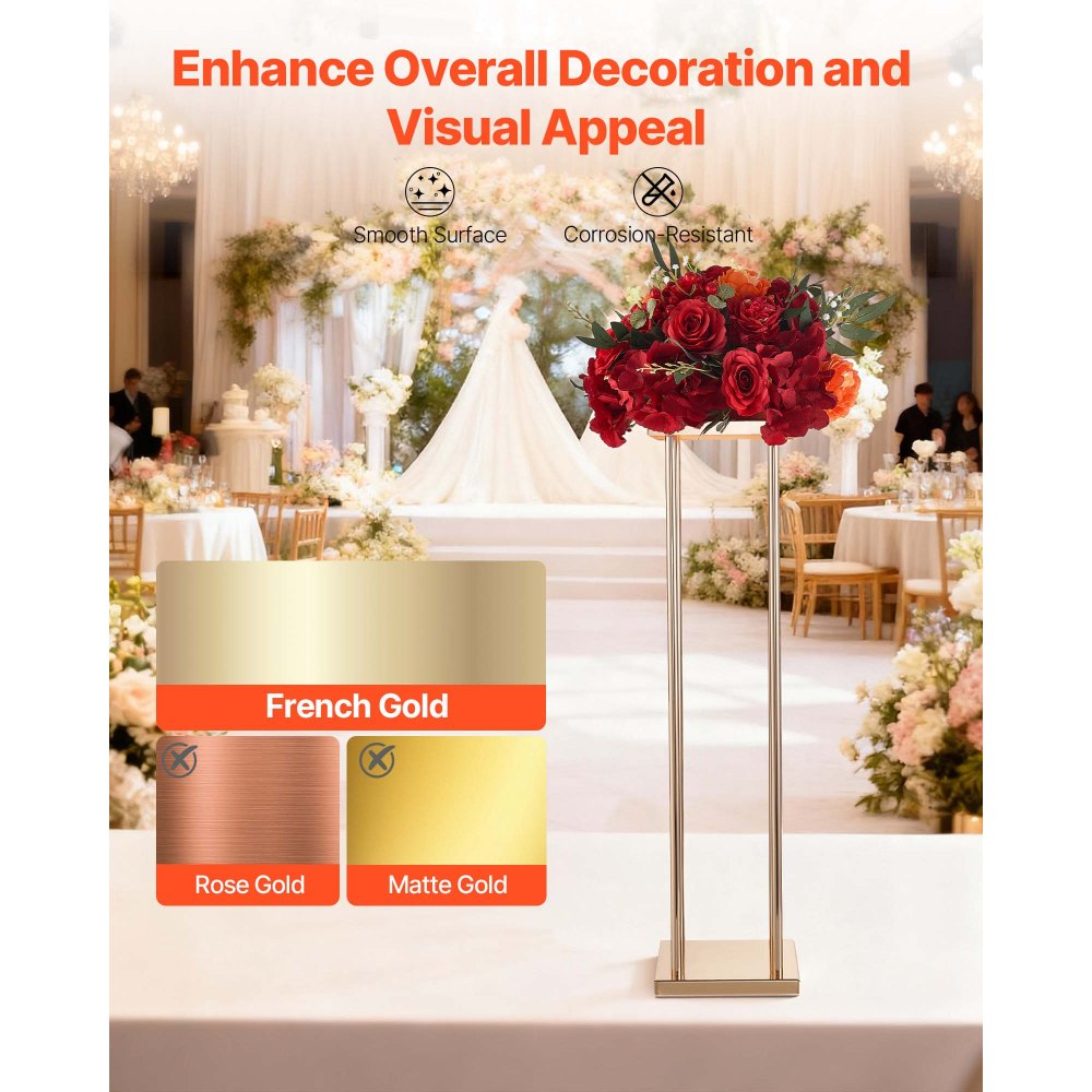 VEVOR Soporte Floral Geométrico para Bodas, 10 uds, Diseño Clásico Cilíndrico Cúbico, con Laminado Metálico, Ideal para Bodas, Fiestas, Cumpleaños y el Hogar, 200 x 200 x 800 mm, Color Dorado