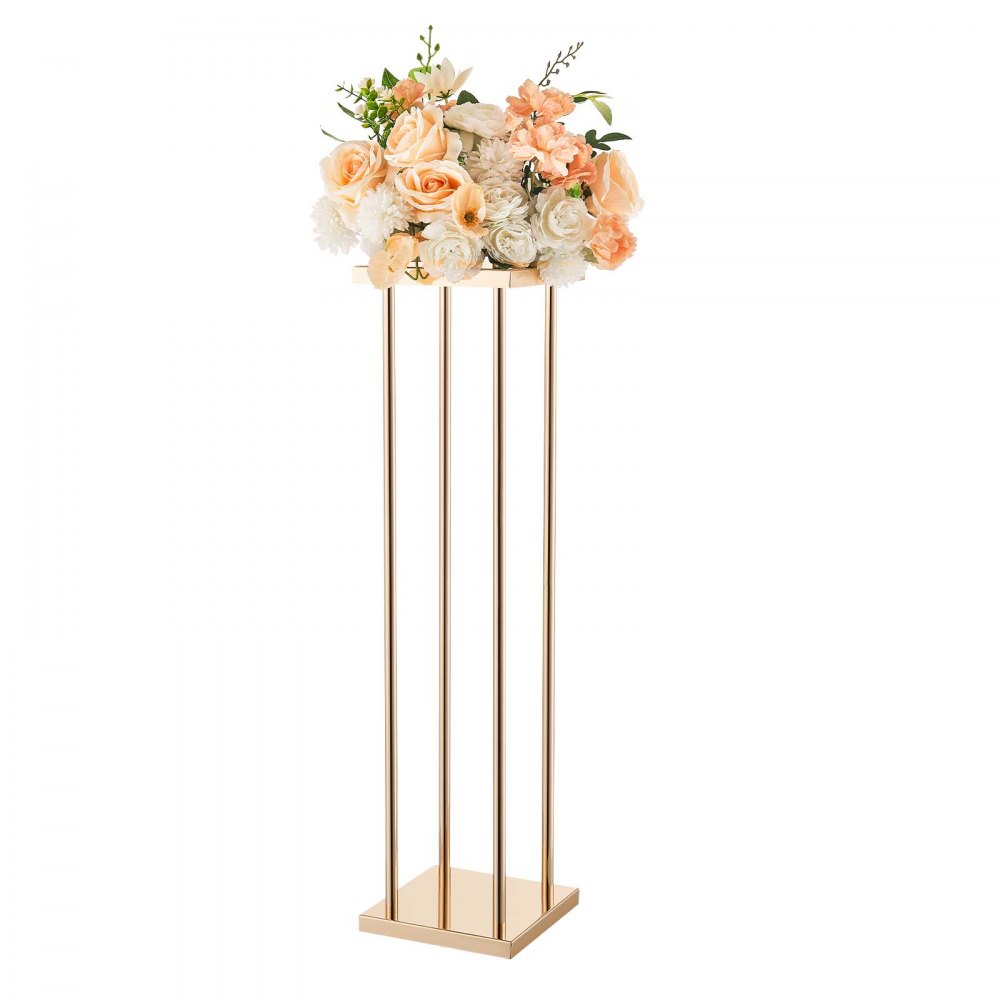 VEVOR Soporte Floral Geométrico para Bodas, 10 uds, Diseño Clásico Cilíndrico Cúbico, con Laminado Metálico, Ideal para Bodas, Fiestas, Cumpleaños y el Hogar, 200 x 200 x 800 mm, Color Dorado