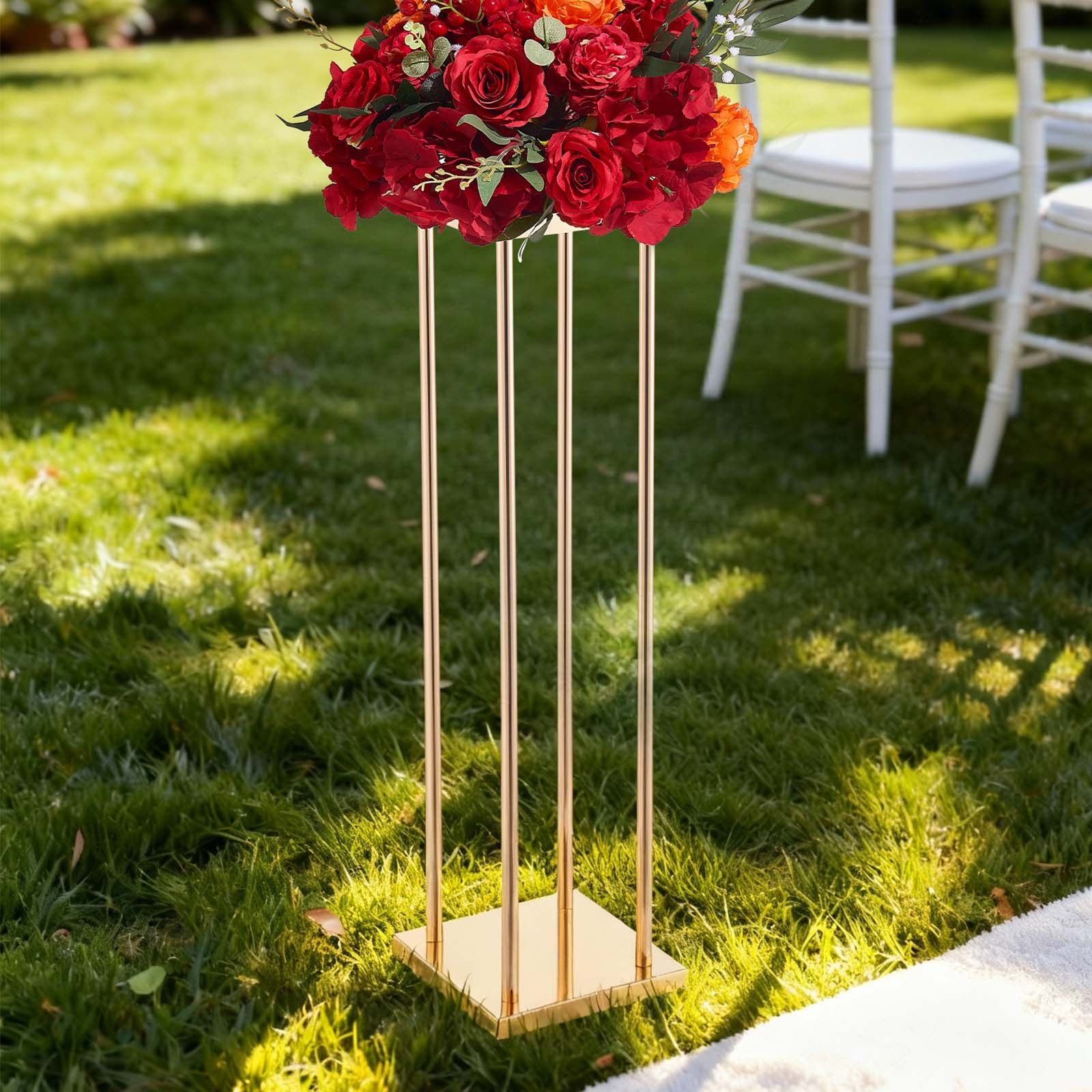VEVOR Soporte Floral Geométrico para Bodas, 10 uds, Diseño Clásico Cilíndrico Cúbico, con Laminado Metálico, Ideal para Bodas, Fiestas, Cumpleaños y el Hogar, 200 x 200 x 800 mm, Color Dorado